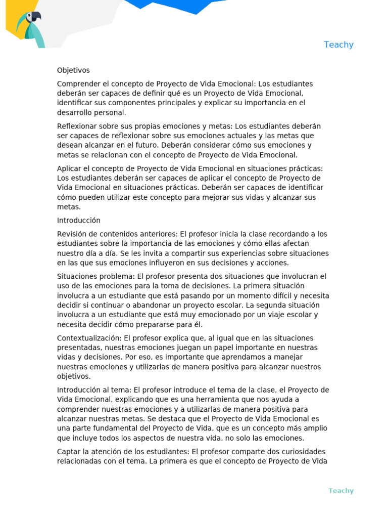 Proyecto de Vida Emocional en Estudiantes | PDF | Las emociones | Maestros