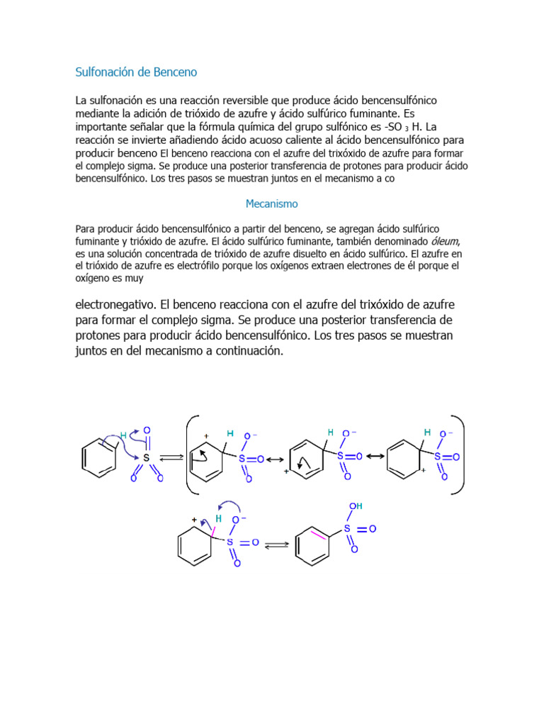 Sulfonación del Benceno: Mecanismo y Reversibilidad | PDF