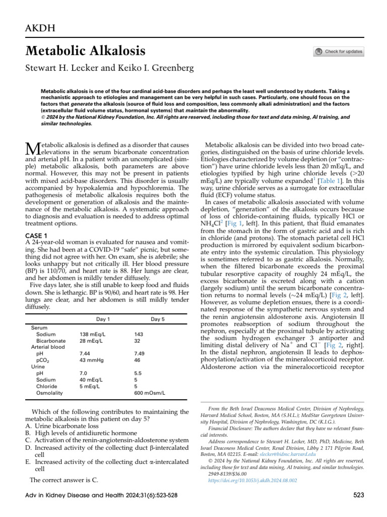 Met Alkalosis AKDH Nov 24 | PDF | Kidney | Potassium