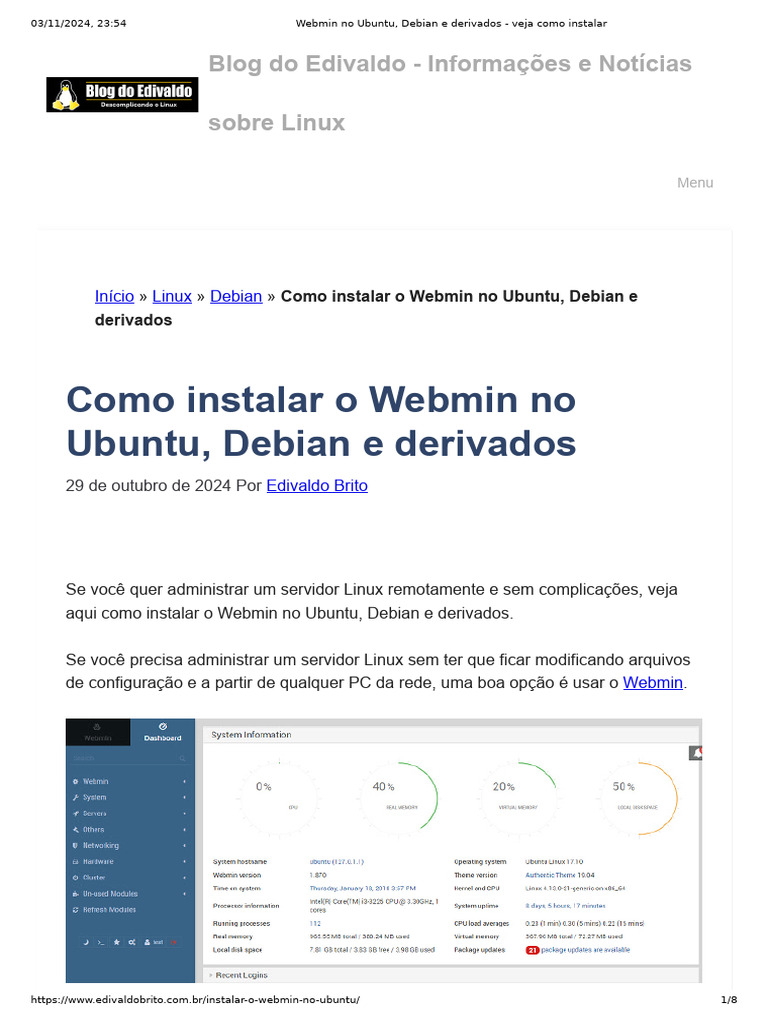 Instalação do Webmin no Ubuntu | PDF | Linux | Distribuição Linux