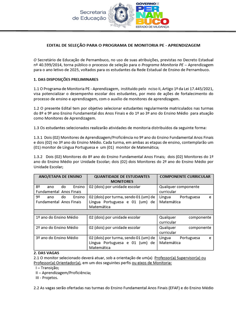 Seleção para Monitoria PE 2025 | PDF | Números | Cálculo