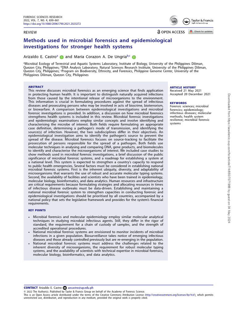 Methods Used in Microbial Forensics and Epidemiological | PDF ...