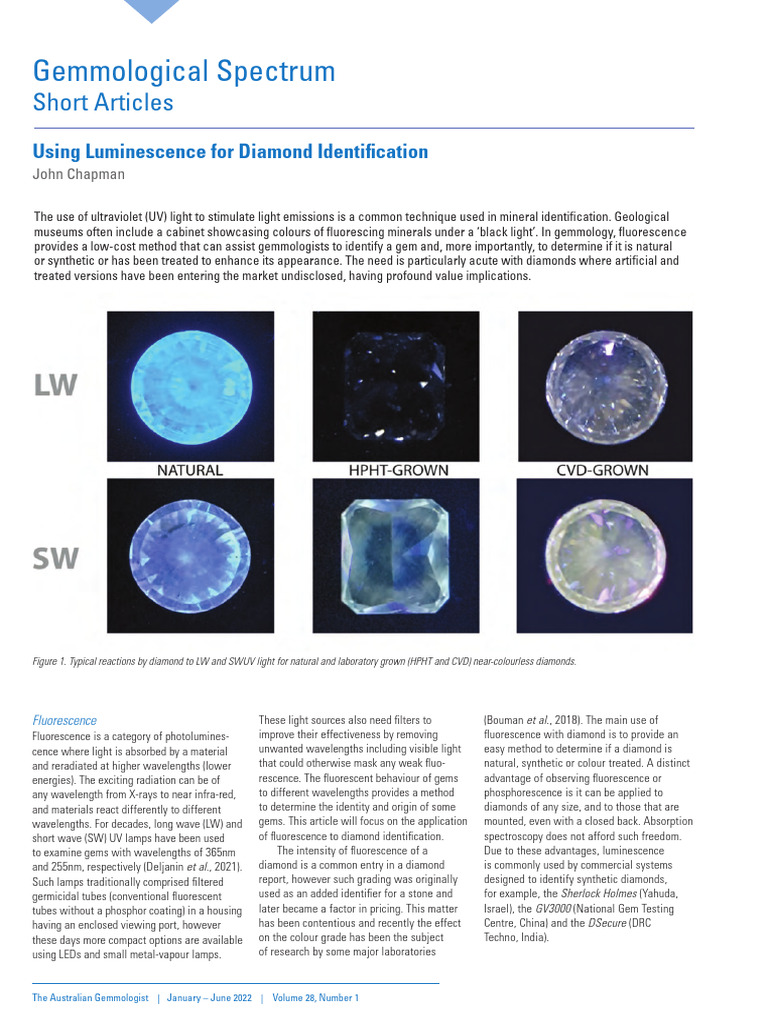 Fluorescence in Diamond Identification | PDF | Fluorescence | Diamond