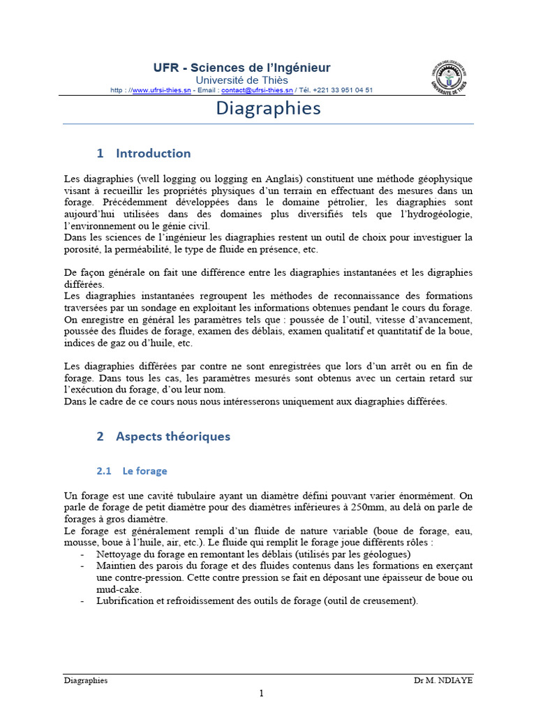 Introduction aux Diagraphies Différées | PDF | Rayon gamma | Forage