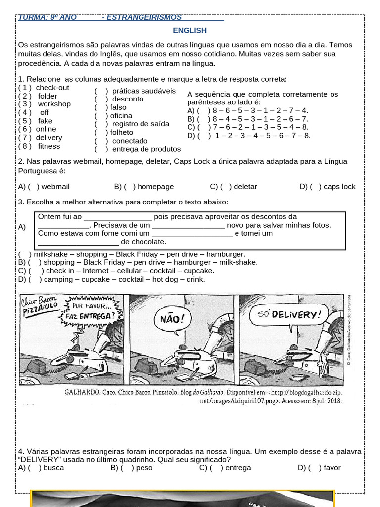 Estrangeirismos no Cotidiano do 9º Ano | PDF