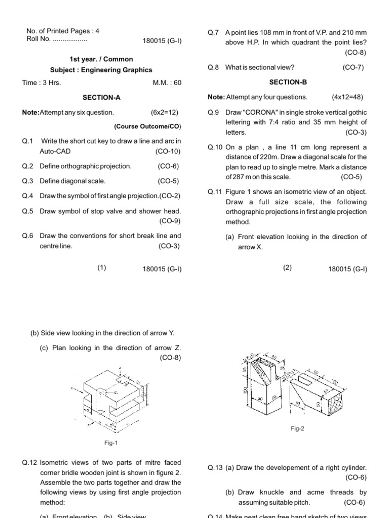 Engineering Graphics Exam Questions | PDF | Geometry | Projective Geometry