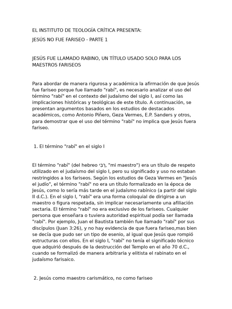 Jesús: ¿Rabino o Fariseo? Análisis Crítico | PDF | Jesús | Rabino