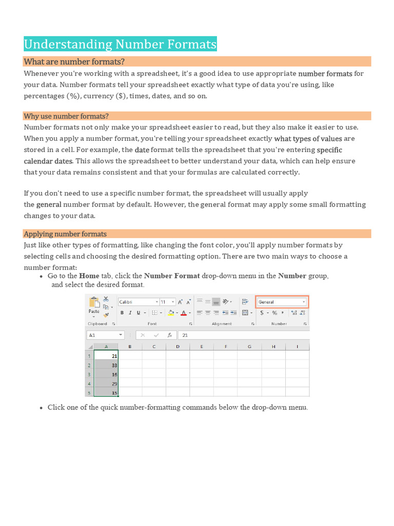 8.1 Understanding Number Formats | PDF | Spreadsheet | Percentage