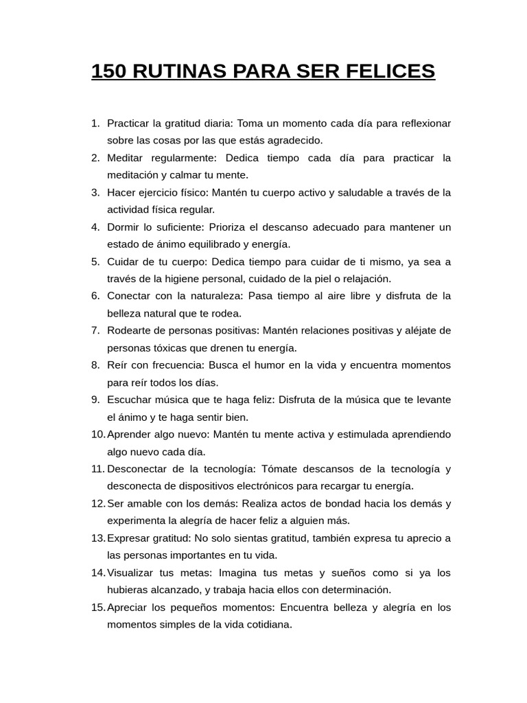 150 RUTINAS PARA AUMENTAR LA FELICIDAD | PDF | Gratitud | Las emociones