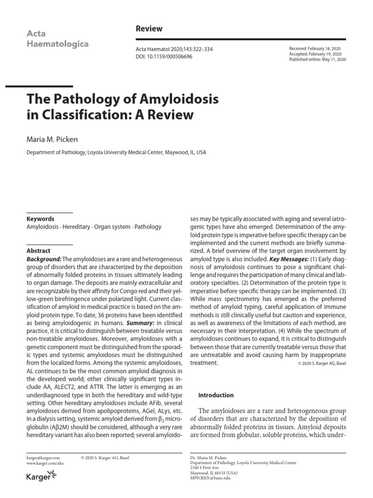 The Pathology of Amyloidosis in Classification- A Review. 2020 | PDF ...