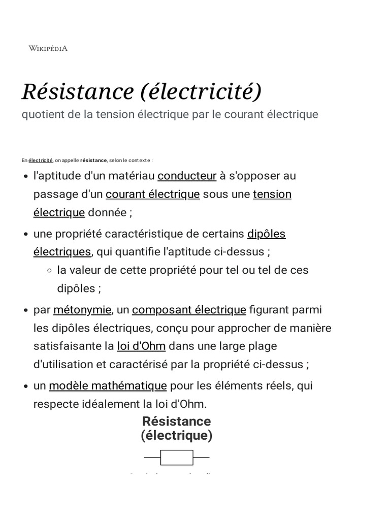 Définition de la résistance électrique | PDF | Résistance (électricité ...