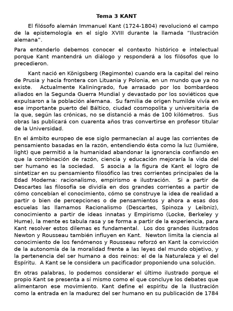 Tema 3 Kant para Examen | PDF | Immanuel Kant | A priori y a posteriori
