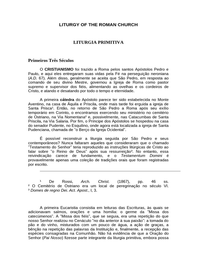 Liturgia Primitiva da Igreja Romana | PDF | Eucaristia | Liturgia
