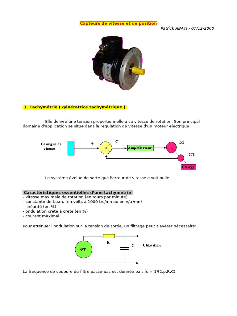Fonctionnement des génératrices tachymétriques | PDF | Générateur ...