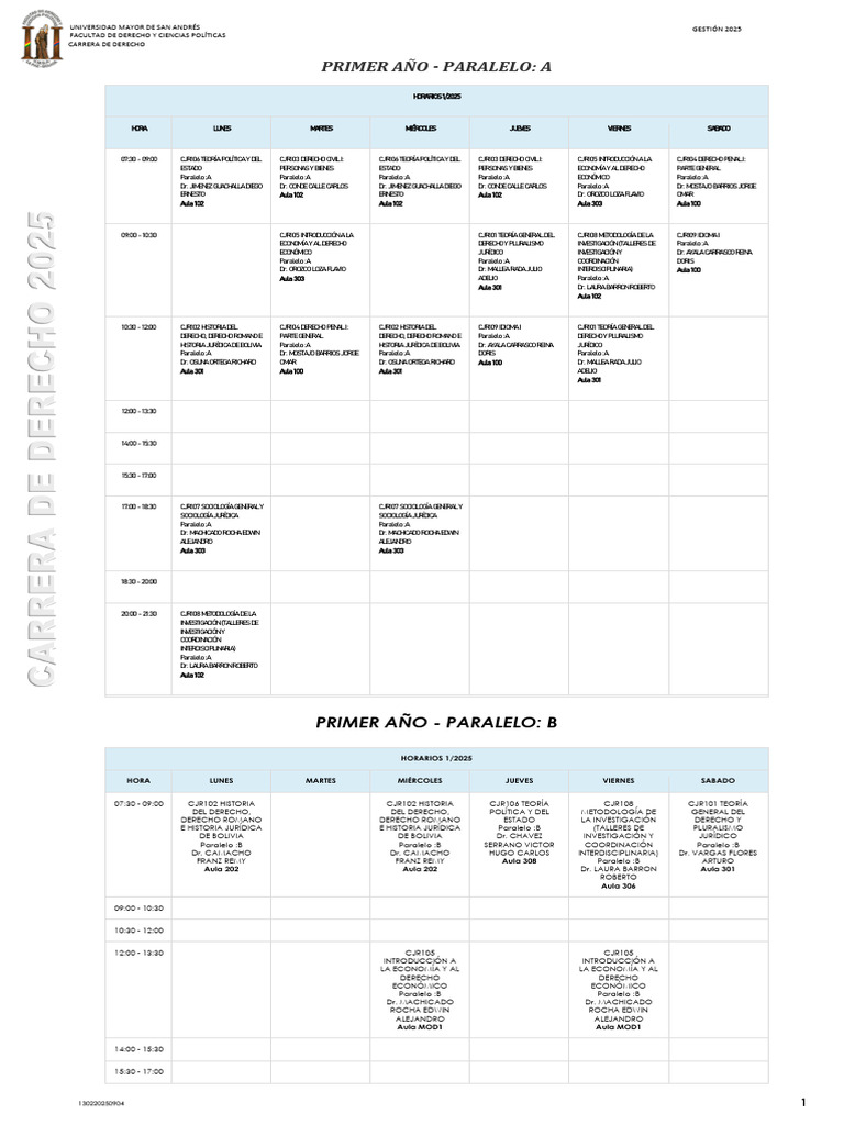 Horarios Carrera de Derecho 2025 | PDF | Filosofía Aplicada | Ciencias ...