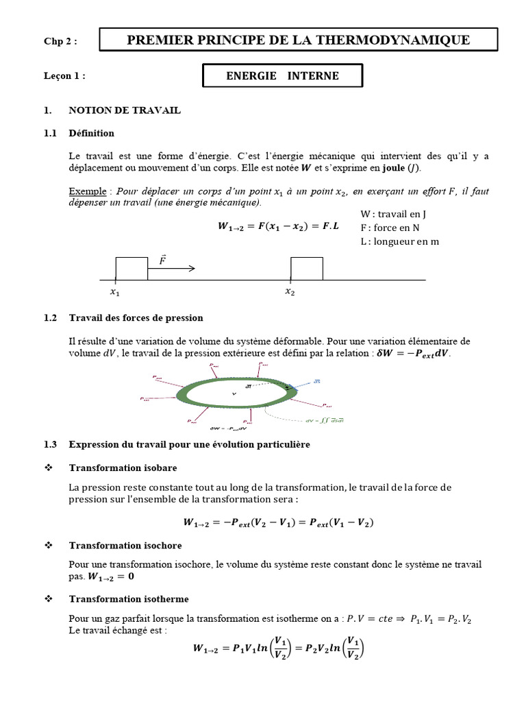 Notions de travail et chaleur en thermodynamique | PDF | Chaleur ...