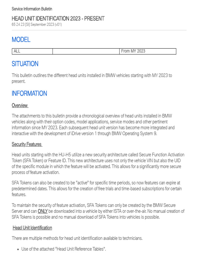 BMW SFA Token Overview for Head Units | PDF | Computing | Software