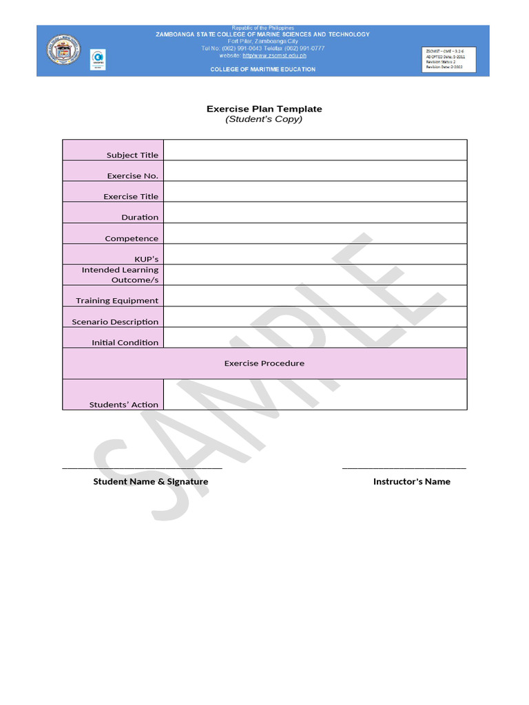 Exercise Plan Template for Students | PDF