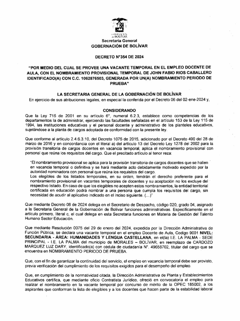 Decreto No 354 2024 | PDF | Caso de ley
