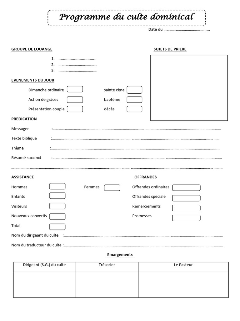 Programme du culte dominical | PDF