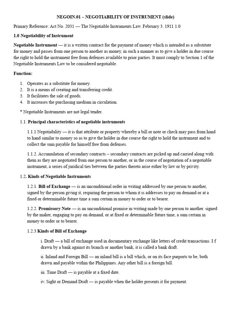 Understanding Negotiable Instruments Law | PDF | Negotiable Instrument ...