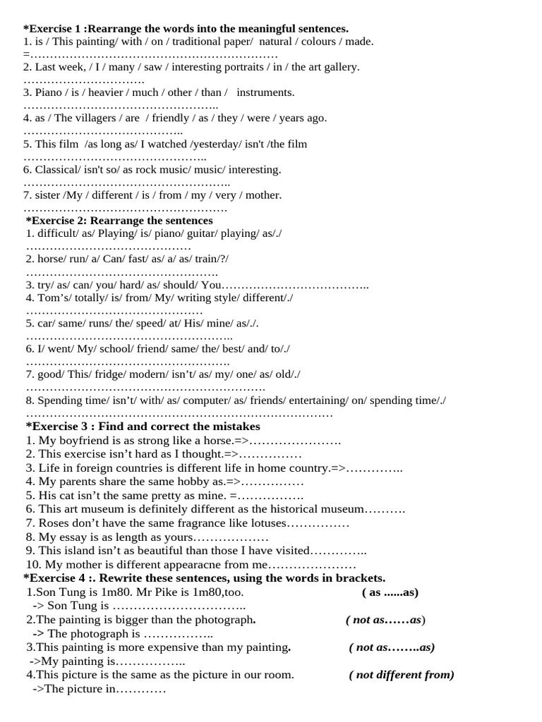 Word Rearrangement and Sentence Correction Exercises | PDF | Soup | Foods