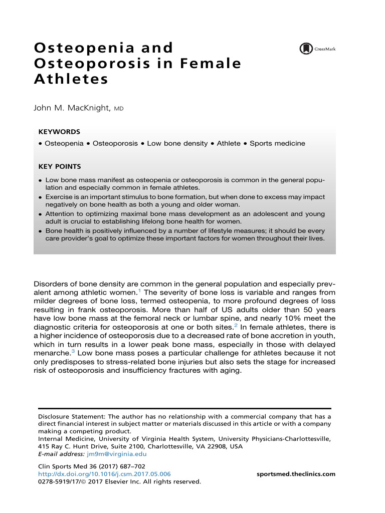 Osteopenia and Osteoporosis in Female Athletes | PDF | Osteoporosis | Bone