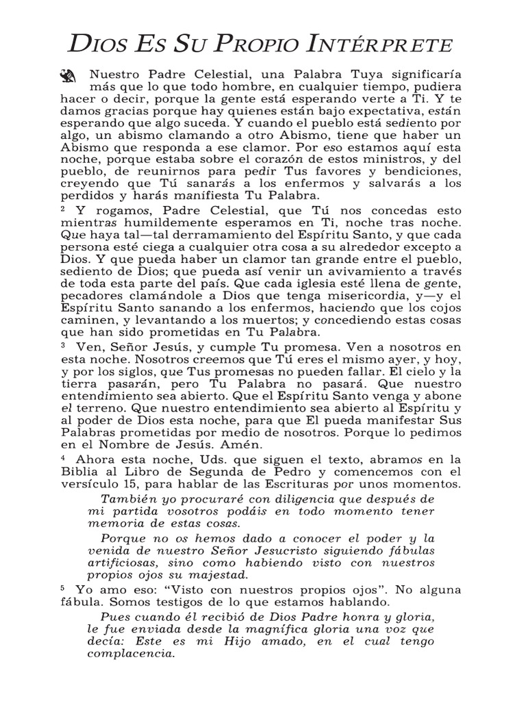 DIOS ES SU PROPIO INTÉRPRETE 64-0205 God Is His Own Interpreter VGR | PDF