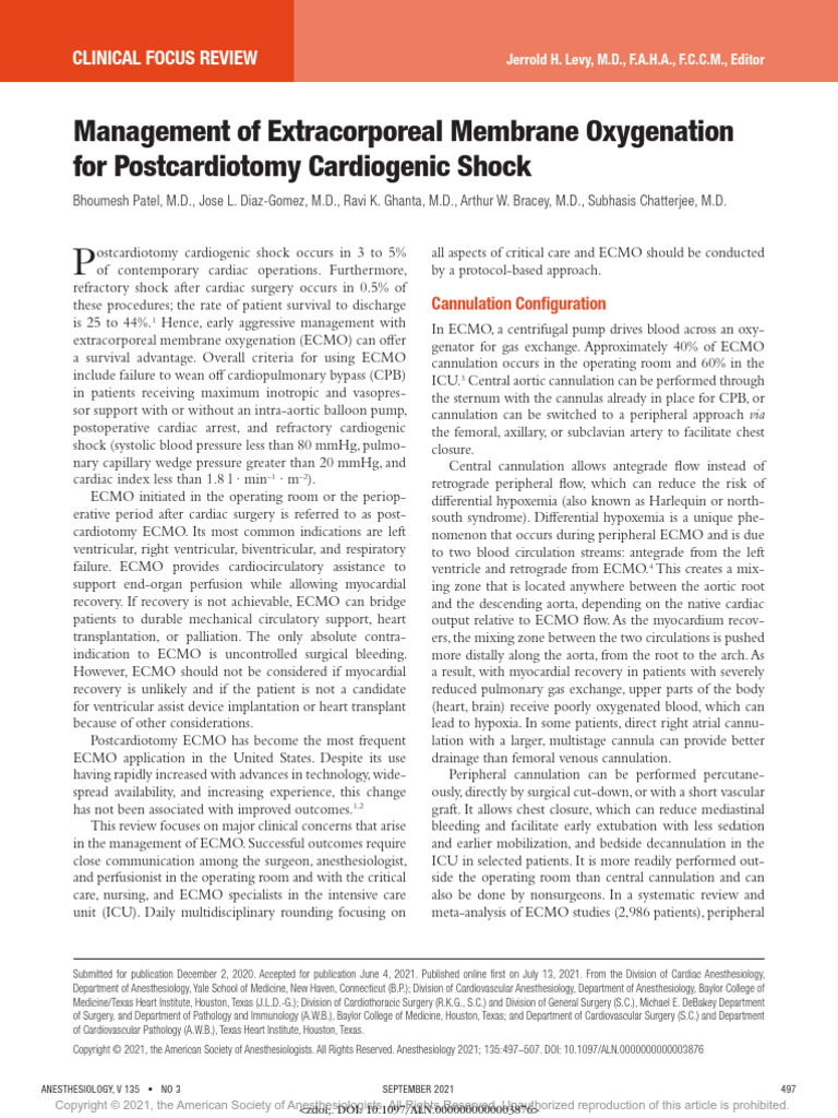 2021 Management of Extracorporeal Membrane Oxygenation For ...