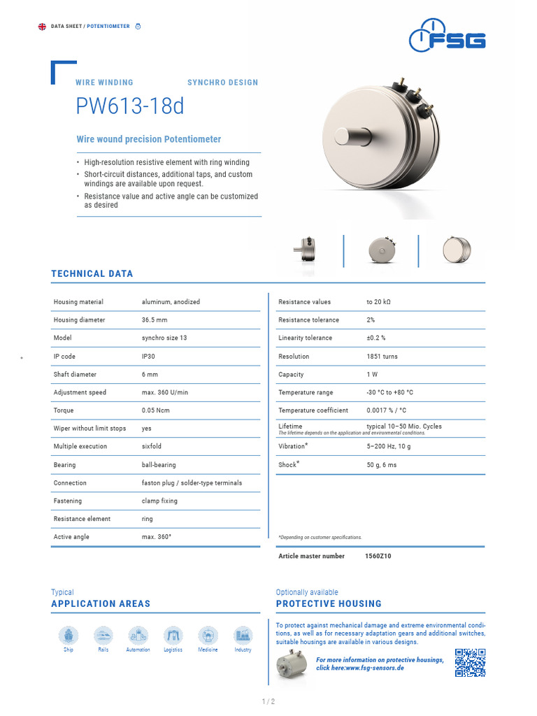 PW613 Wire Wound Potentiometer Data | PDF | Engineering Tolerance ...