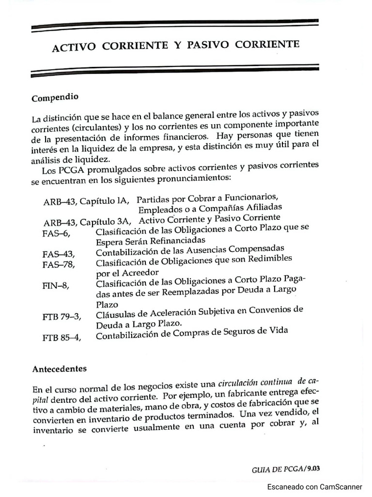 Activos y Pasivos Corrientes PCGA | PDF