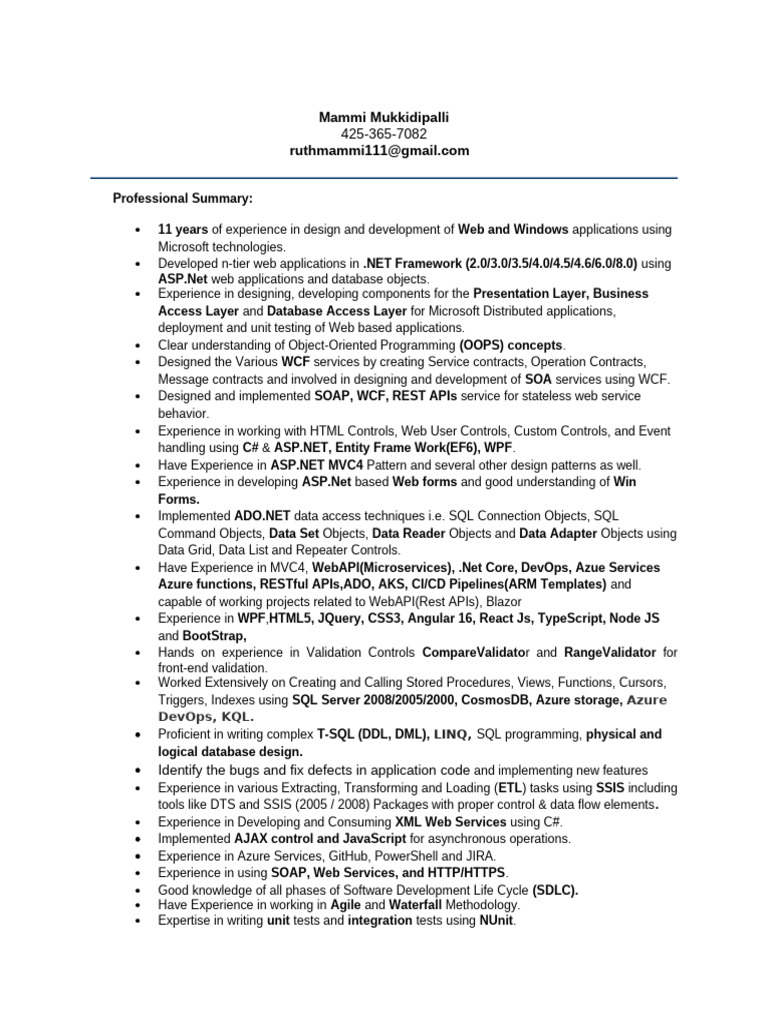.NET Developer with Azure Expertise | PDF | Microsoft Sql Server ...