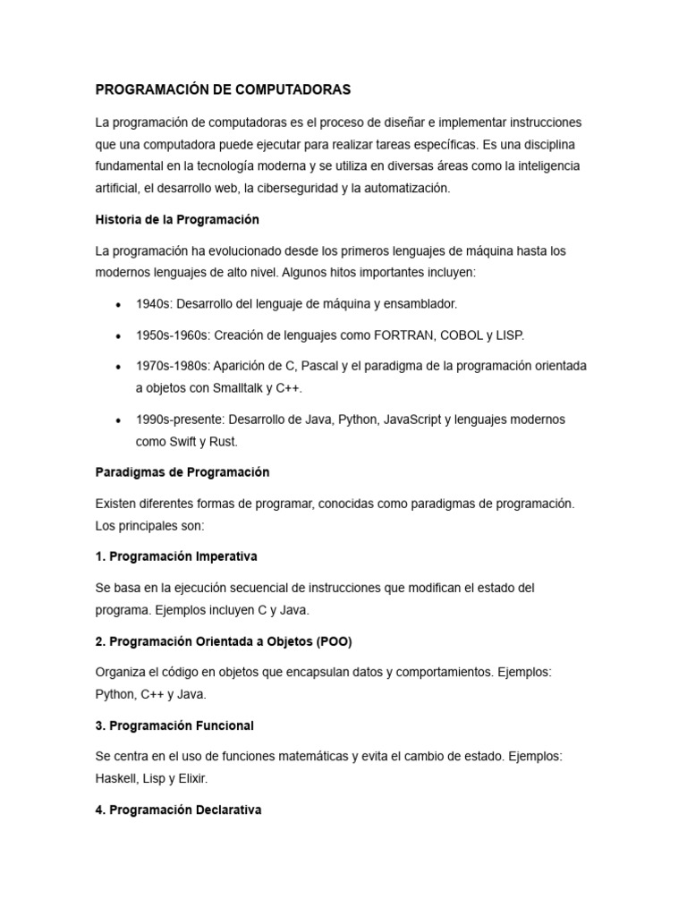 Programación de Computadoras | PDF | Lenguaje de programación ...
