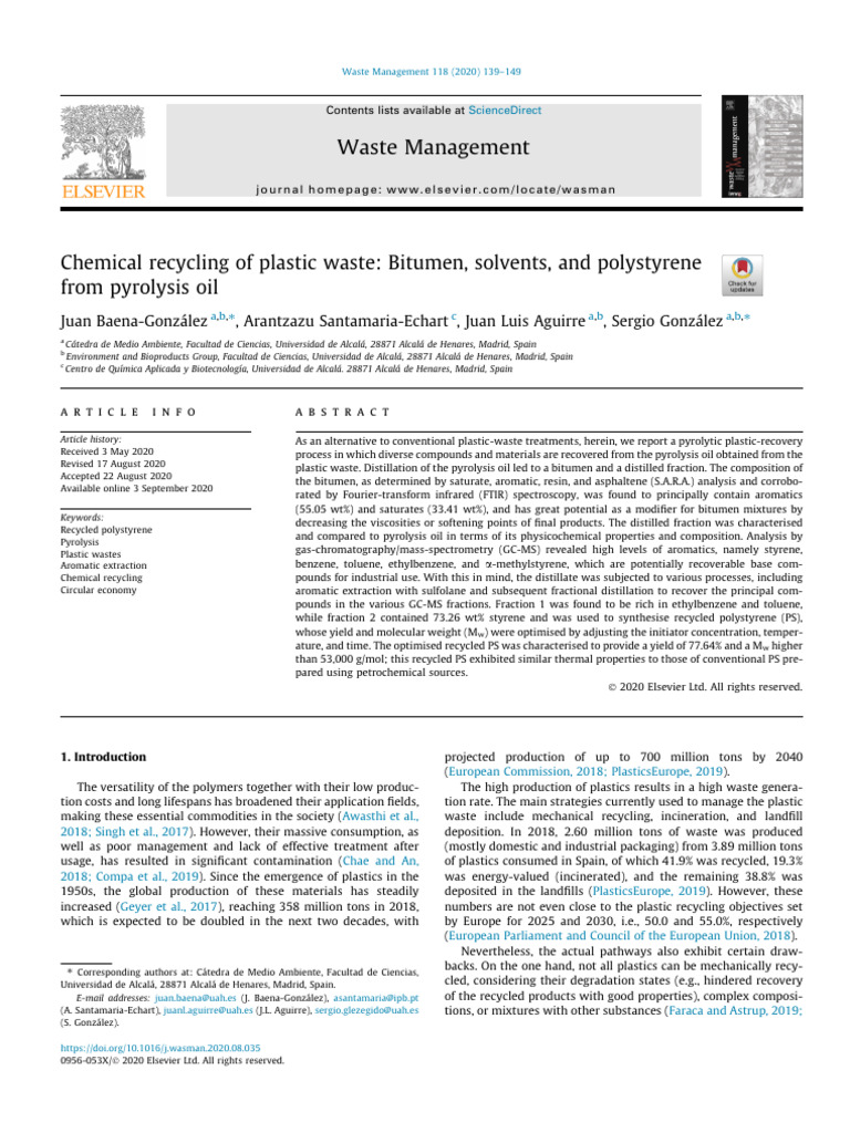 Chemical Recycling of Plastic Waste via Pyrolysis | PDF | Pyrolysis ...