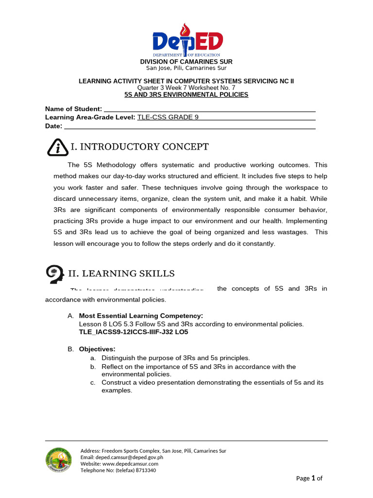 5S and 3Rs in Computer Systems Servicing | PDF | Recycling | Learning