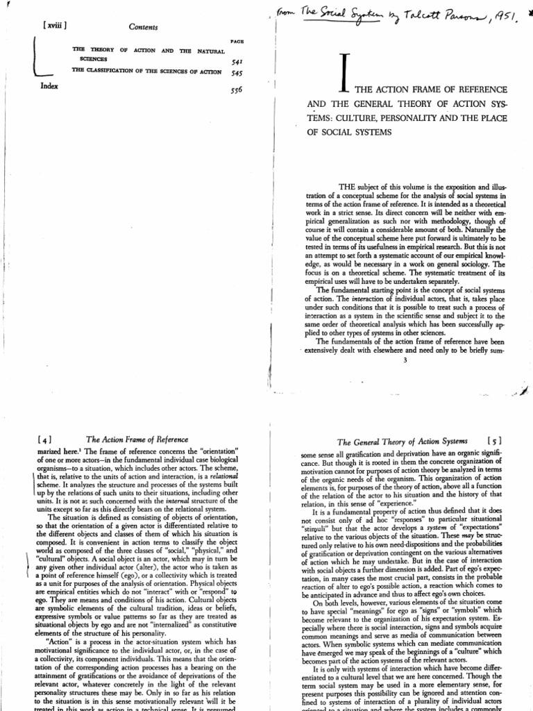 1 +Parsons+-+The+Action+Frame+of+Reference | PDF | System | Motivational