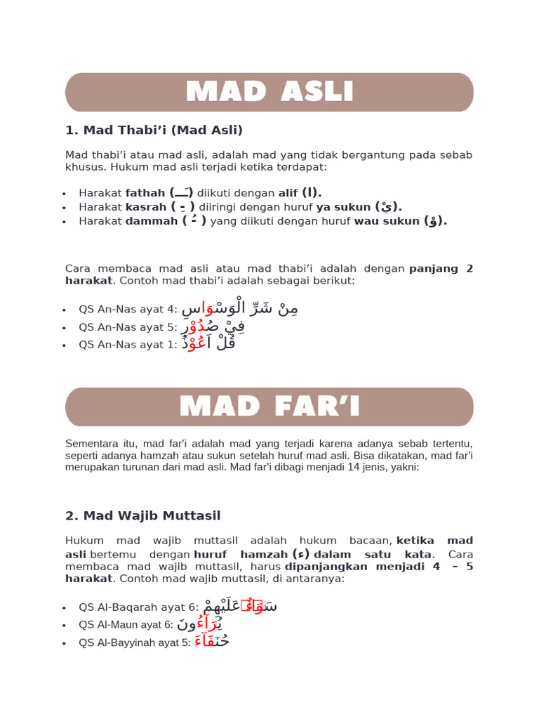 Hukum Bacaan Mad dalam Al-Quran | PDF