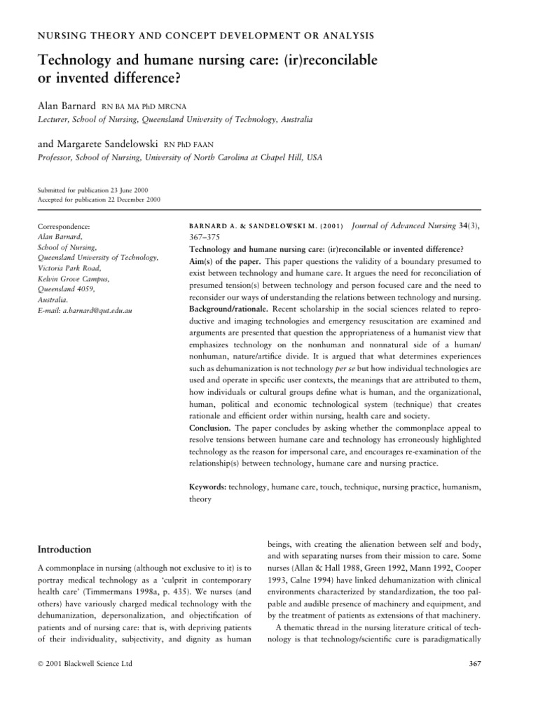 Journal of Advanced Nursing - 2001 - Barnard - Technology and Humane ...