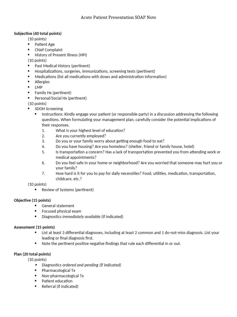 Acute Patient Presentation SOAP | PDF | Medical Diagnosis | Health Care