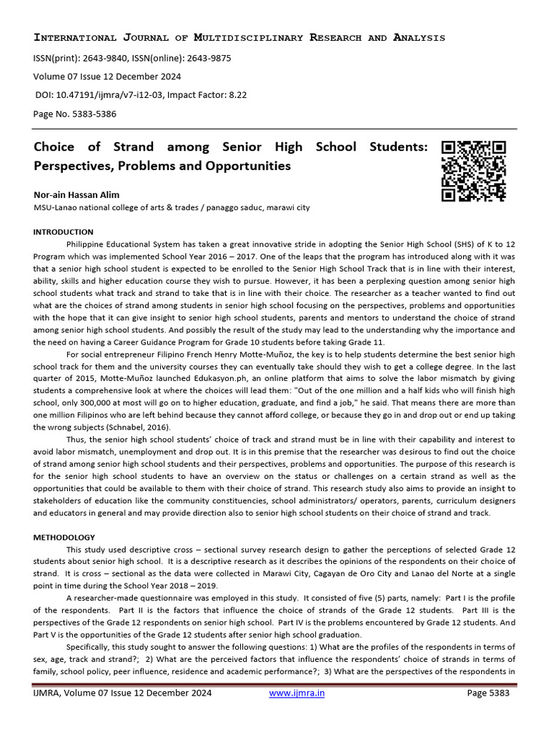 Senior High School Strand Choices Analysis | PDF | Teachers