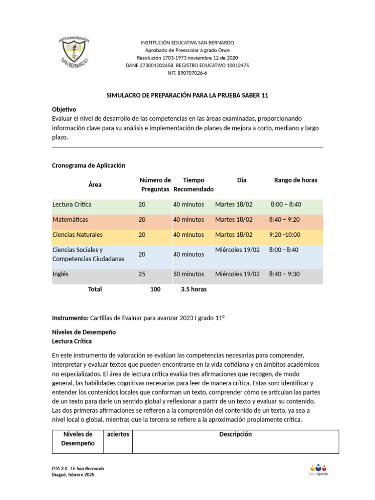 Simulacro de Preparación para La Prueba Saber 11 | PDF | Resiliencia ...