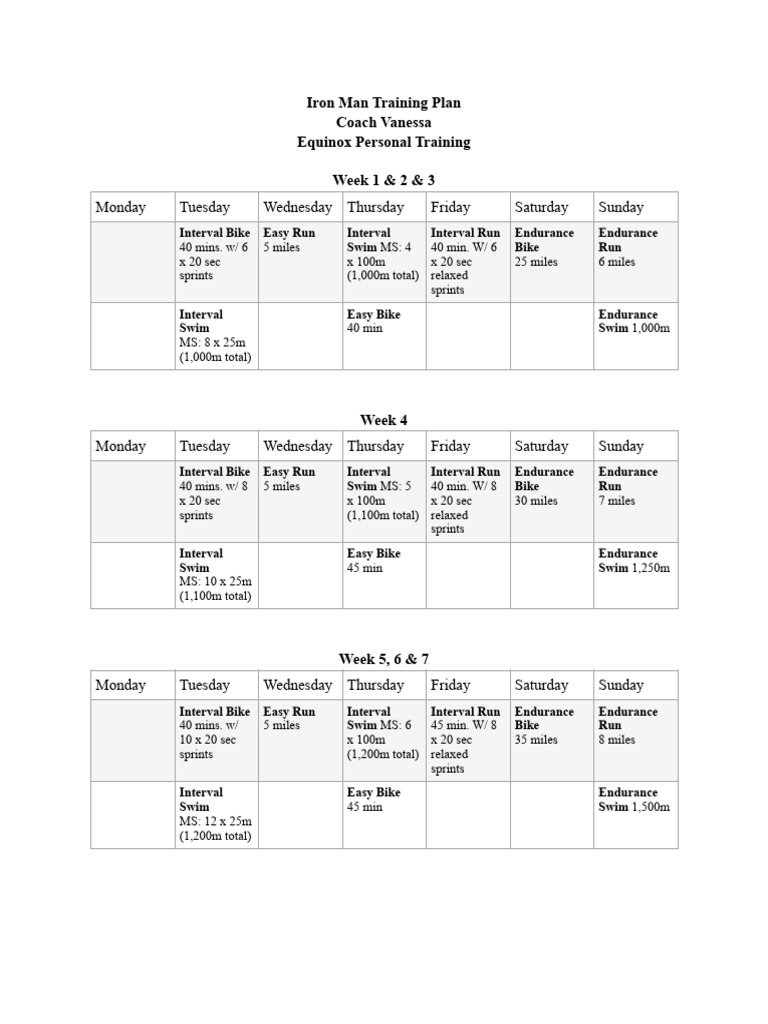 Iron Man Training Plan Overview | PDF