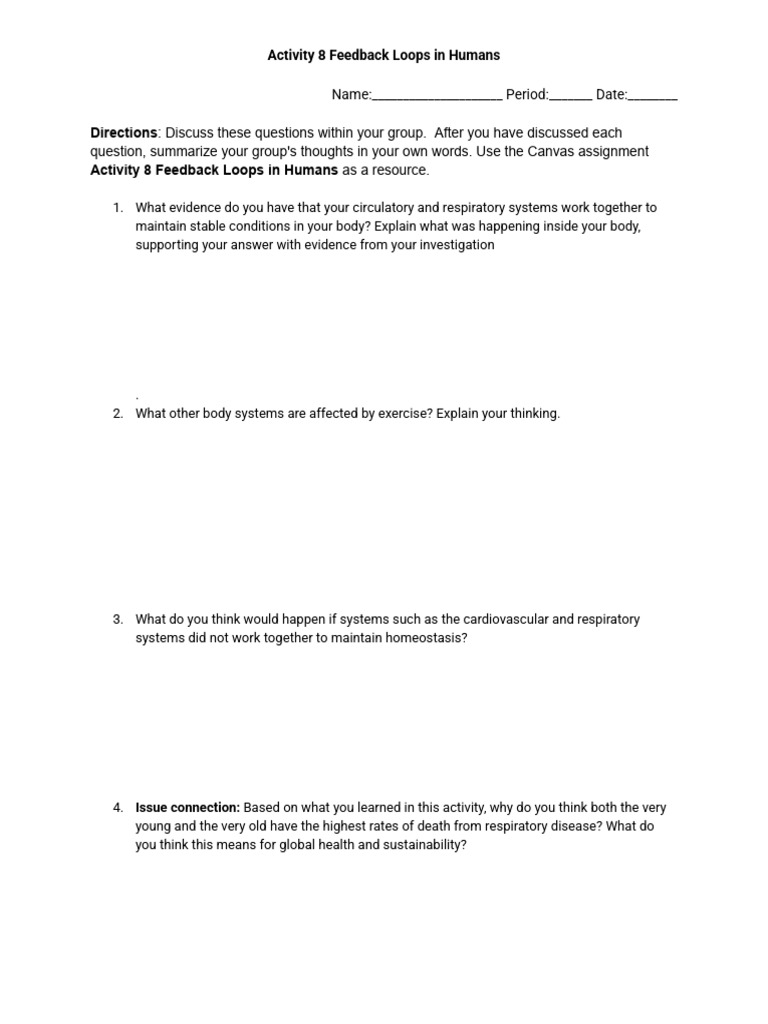 Activity 8 Feedback Loops in Humans | PDF