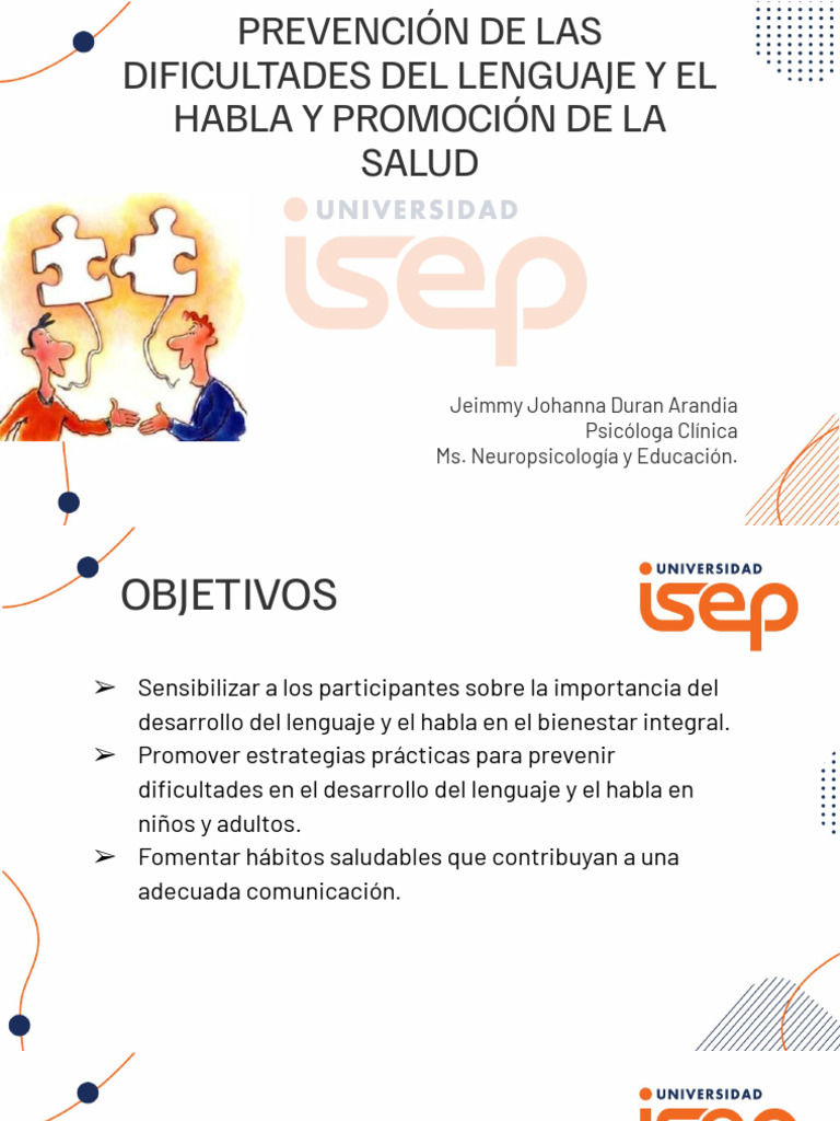 Prevención de Las Dificultades Del Lenguaje y El Habla y Promoción de ...