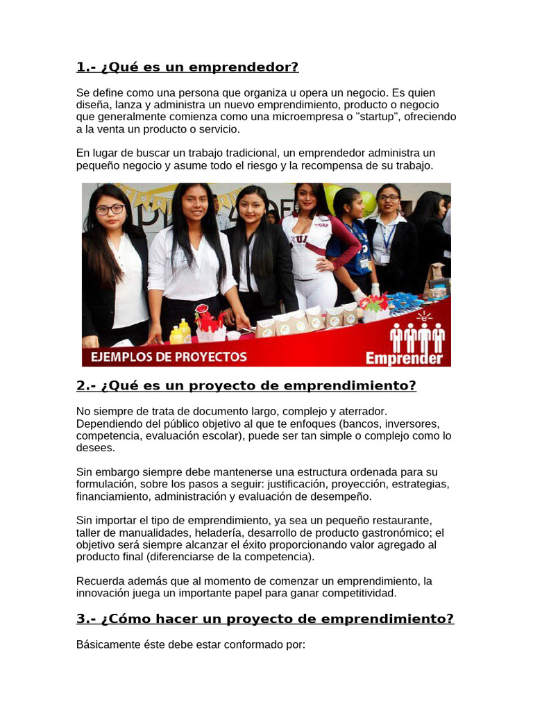 Guía para Crear un Proyecto de Emprendimiento | PDF