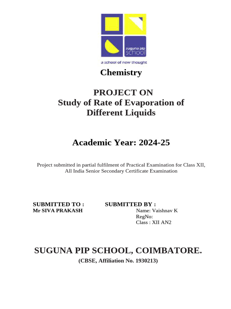 Chemistry Investigatory Project 2025 | PDF | Evaporation | Liquids