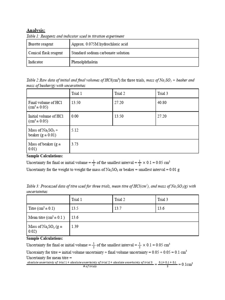 Titration Analysis of HCl and Na2CO3 | PDF | Titration | Chemistry