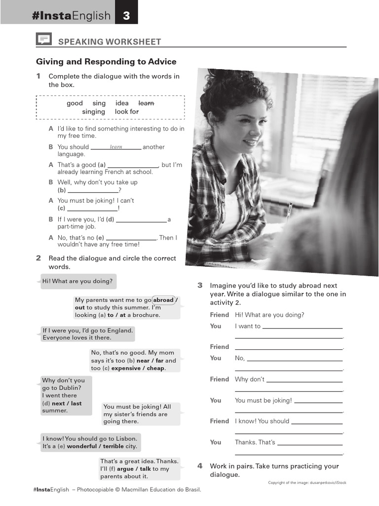 Insta 3_Speaking Worksheet - Giving and Responding to Advice | PDF