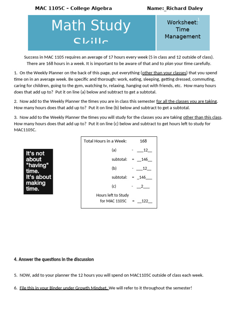 Growth Mindset Module 2 - Time Management - Adjusted KG | PDF