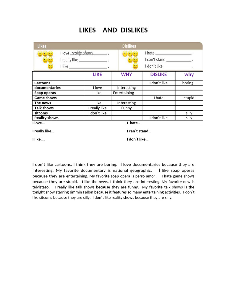 Likes and Dislikes of TV Shows | PDF